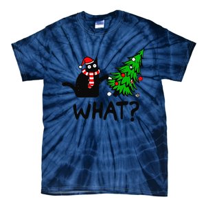 Funny Black Cat Gift Pushing Christmas Tree Over Cat What Tie-Dye T-Shirt