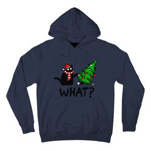 Funny Black Cat Gift Pushing Christmas Tree Over Cat What Tall Hoodie