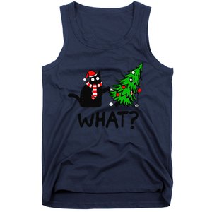 Funny Black Cat Gift Pushing Christmas Tree Over Cat What Tank Top