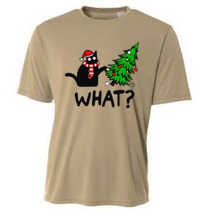 Funny Black Cat Gift Pushing Christmas Tree Over Cat What Cooling Performance Crew T-Shirt