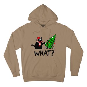 Funny Black Cat Gift Pushing Christmas Tree Over Cat What Hoodie