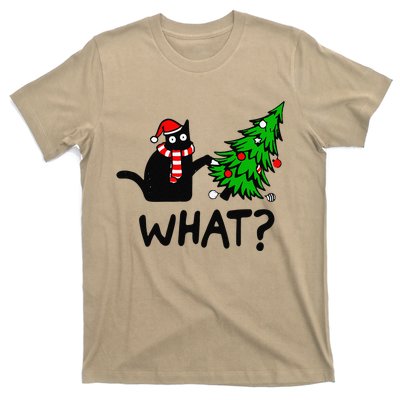 Funny Black Cat Gift Pushing Christmas Tree Over Cat What T-Shirt