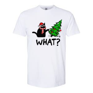 Funny Black Cat Gift Pushing Christmas Tree Over Cat What Softstyle CVC T-Shirt