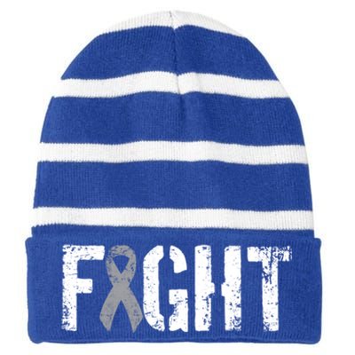 Fight Brain Cancer Gift Gray Tumor Awareness Ribbon Gift Striped Beanie with Solid Band