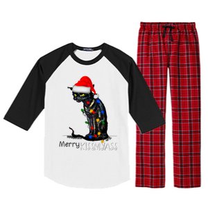 Funny Black Cat Merry Myass Xmas Chritsmas Gift Raglan Sleeve Pajama Set