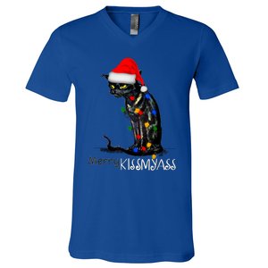 Funny Black Cat Merry Myass Xmas Chritsmas Gift V-Neck T-Shirt