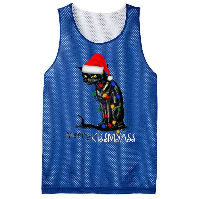 Funny Black Cat Merry Myass Xmas Chritsmas Gift Mesh Reversible Basketball Jersey Tank