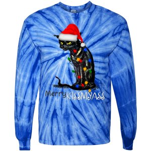 Funny Black Cat Merry Myass Xmas Chritsmas Gift Tie-Dye Long Sleeve Shirt