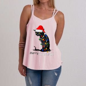 Funny Black Cat Merry Myass Xmas Chritsmas Gift Women's Strappy Tank