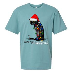 Funny Black Cat Merry Myass Xmas Chritsmas Gift Sueded Cloud Jersey T-Shirt