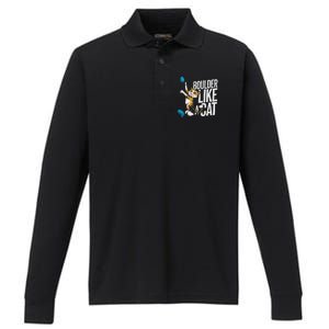 Funny Bouldering Cat – Rock Climbing & Cat Lover Design Performance Long Sleeve Polo