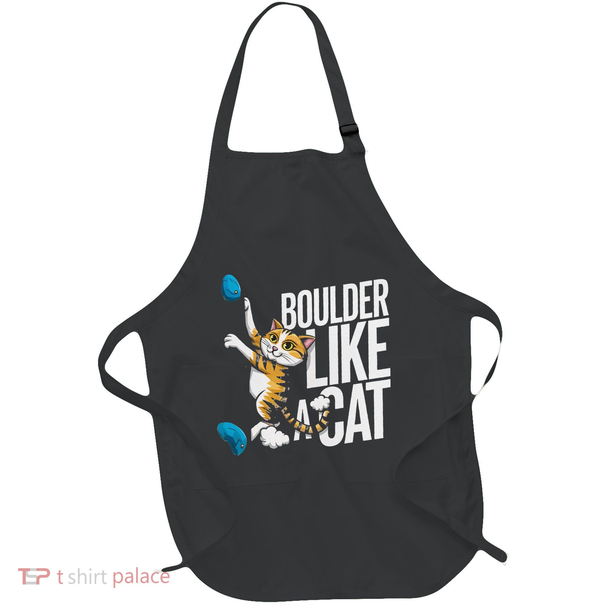 Funny Bouldering Cat – Rock Climbing & Cat Lover Design Full-Length Apron With Pockets