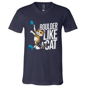 Funny Bouldering Cat – Rock Climbing & Cat Lover Design V-Neck T-Shirt