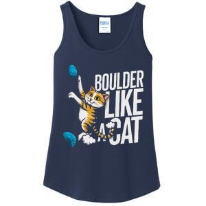 Funny Bouldering Cat – Rock Climbing & Cat Lover Design Ladies Essential Tank