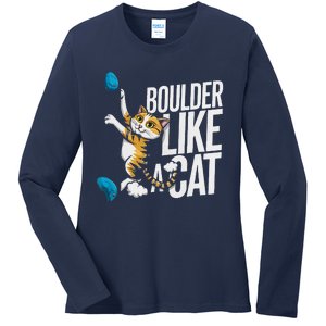 Funny Bouldering Cat – Rock Climbing & Cat Lover Design Ladies Long Sleeve Shirt