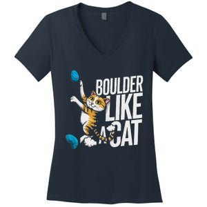 Funny Bouldering Cat – Rock Climbing & Cat Lover Design Women's V-Neck T-Shirt