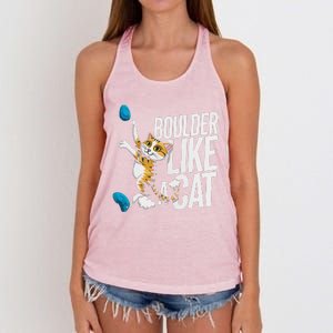 Funny Bouldering Cat – Rock Climbing & Cat Lover Design Women's Knotted Racerback Tank