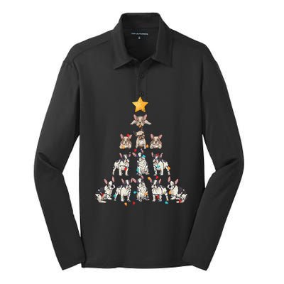 French Bulldog Christmas Tree Frenchie Dog Xmas Pjs Pajamas Silk Touch Performance Long Sleeve Polo