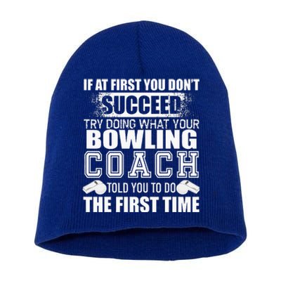 Funny Bowling Coach Thank You Gift For Coaches Short Acrylic Beanie