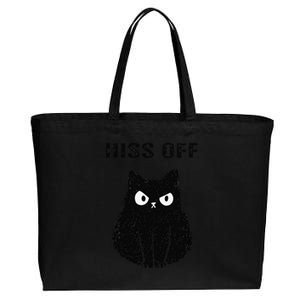 Funny Black Cat Hiss Off Meow Cat Cotton Canvas Jumbo Tote