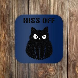 Funny Black Cat Hiss Off Meow Cat Coaster