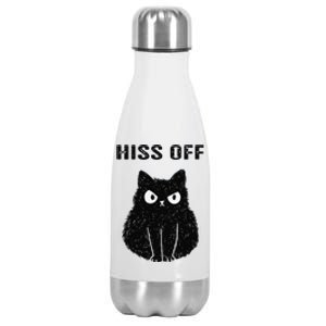 Funny Black Cat Hiss Off Meow Cat Stainless Steel Insulated Water Bottle