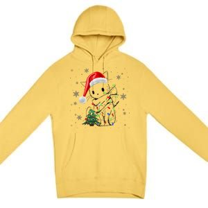 Funny Black Cat Christmas Lights Santa Hat Xmas Premium Pullover Hoodie