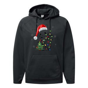 Funny Black Cat Christmas Lights Santa Hat Xmas Performance Fleece Hoodie