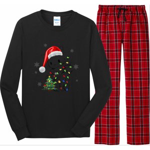 Funny Black Cat Christmas Lights Santa Hat Xmas Long Sleeve Pajama Set