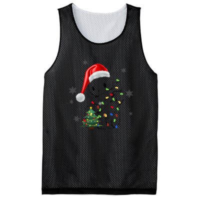 Funny Black Cat Christmas Lights Santa Hat Xmas Mesh Reversible Basketball Jersey Tank