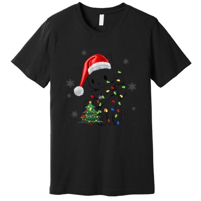 Funny Black Cat Christmas Lights Santa Hat Xmas Premium T-Shirt