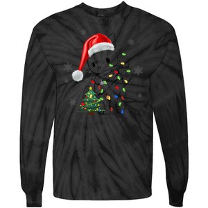 Funny Black Cat Christmas Lights Santa Hat Xmas Tie-Dye Long Sleeve Shirt