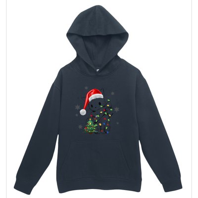 Funny Black Cat Christmas Lights Santa Hat Xmas Urban Pullover Hoodie