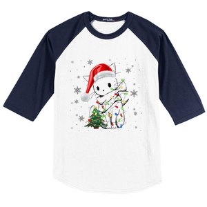 Funny Black Cat Christmas Lights Santa Hat Xmas Baseball Sleeve Shirt