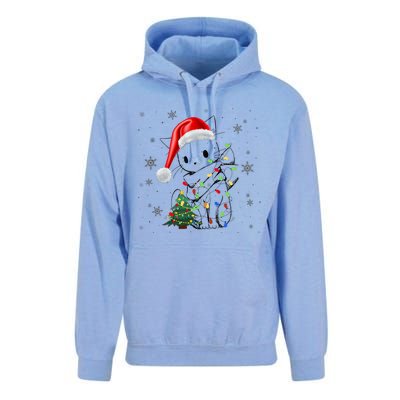 Funny Black Cat Christmas Lights Santa Hat Xmas Unisex Surf Hoodie