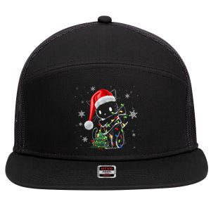 Funny Black Cat Christmas Lights Santa Hat Xmas 7 Panel Mesh Trucker Snapback Hat