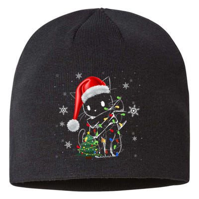 Funny Black Cat Christmas Lights Santa Hat Xmas Sustainable Beanie