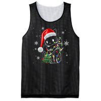 Funny Black Cat Christmas Lights Santa Hat Xmas Mesh Reversible Basketball Jersey Tank