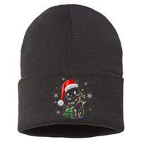 Funny Black Cat Christmas Lights Santa Hat Xmas Sustainable Knit Beanie