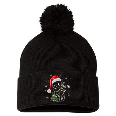 Funny Black Cat Christmas Lights Santa Hat Xmas Pom Pom 12in Knit Beanie