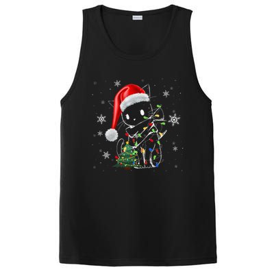 Funny Black Cat Christmas Lights Santa Hat Xmas PosiCharge Competitor Tank