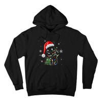 Funny Black Cat Christmas Lights Santa Hat Xmas Tall Hoodie