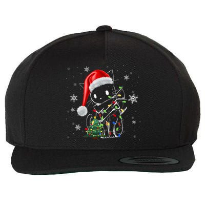 Funny Black Cat Christmas Lights Santa Hat Xmas Wool Snapback Cap