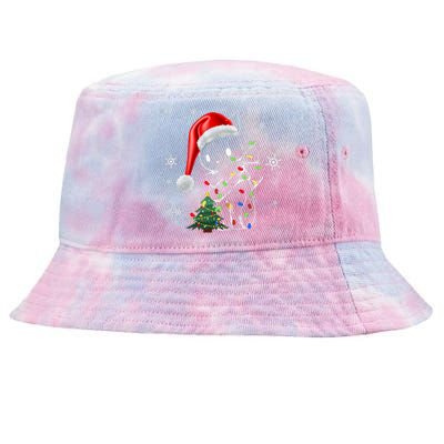 Funny Black Cat Christmas Lights Santa Hat Xmas Tie-Dyed Bucket Hat