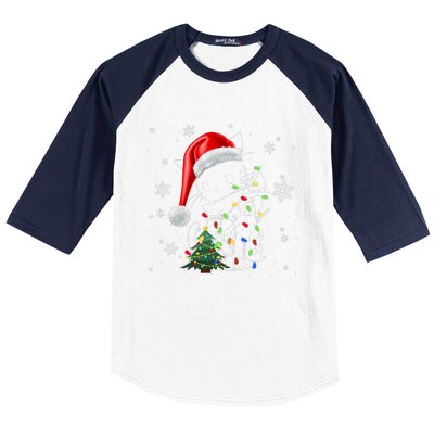 Funny Black Cat Christmas Lights Santa Hat Xmas Baseball Sleeve Shirt