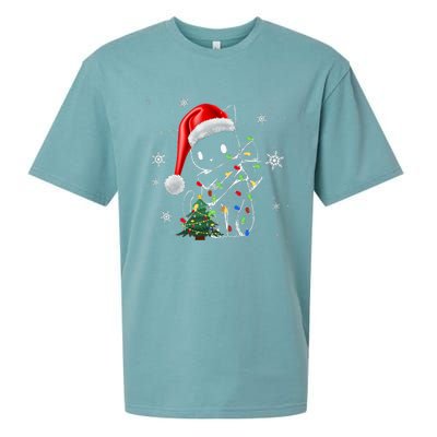 Funny Black Cat Christmas Lights Santa Hat Xmas Sueded Cloud Jersey T-Shirt