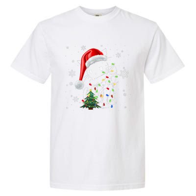 Funny Black Cat Christmas Lights Santa Hat Xmas Garment-Dyed Heavyweight T-Shirt