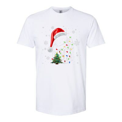 Funny Black Cat Christmas Lights Santa Hat Xmas Softstyle CVC T-Shirt