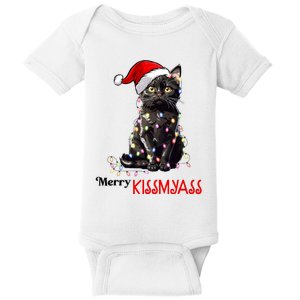 Funny Black Cat Merry Kissmyass Xmas Pajamas Chritsmas Baby Bodysuit