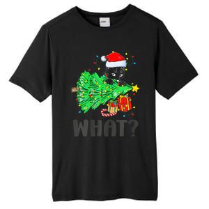 Funny Black Cat Pushing Christmas Tree Over Cat What Tall Fusion ChromaSoft Performance T-Shirt